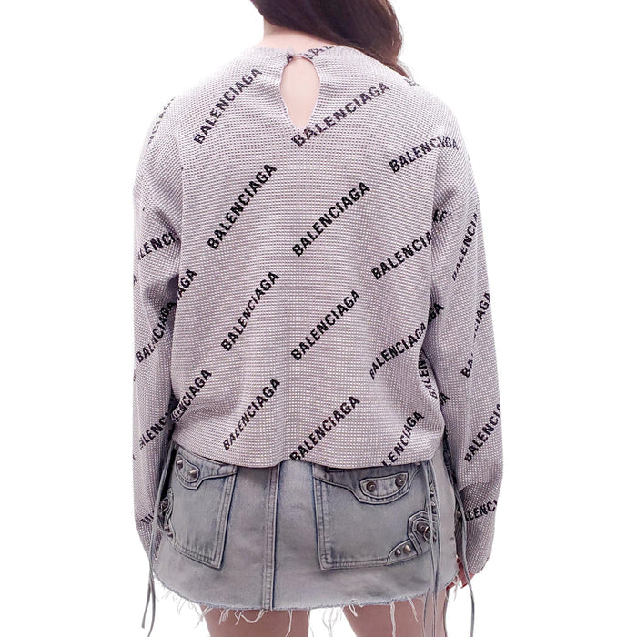 BALENCIAGA SILVER CRYSTAL LOGO BLOUSE - SIZE S