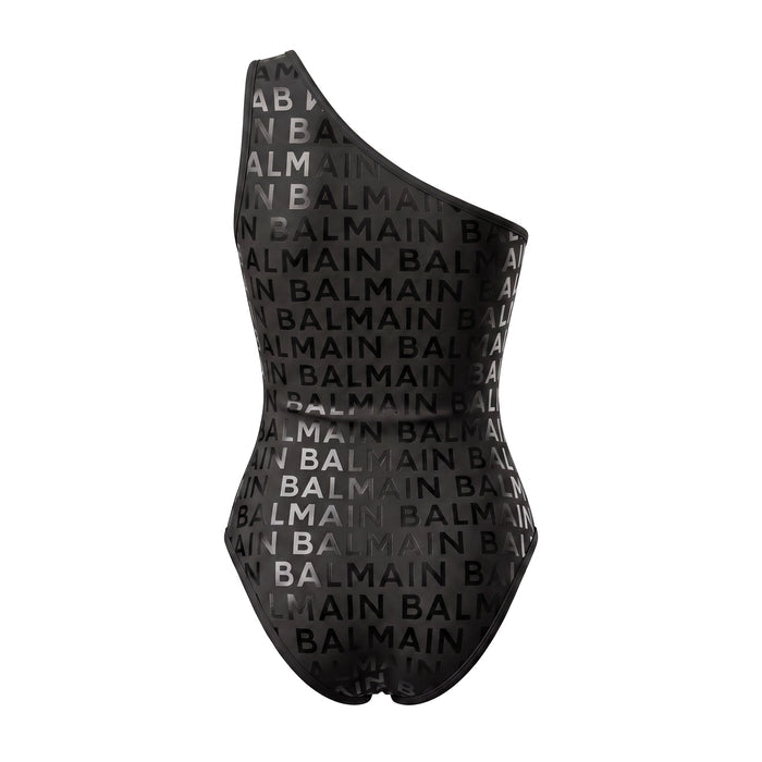 BALMAIN BLACK LOGO PRINTED ONE-PIECE SWIMSUIT - SIZE 34