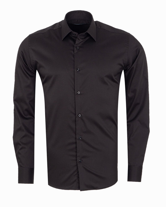 Black Plain Pure Cotton Non Iron Men's Shirt-Makrom