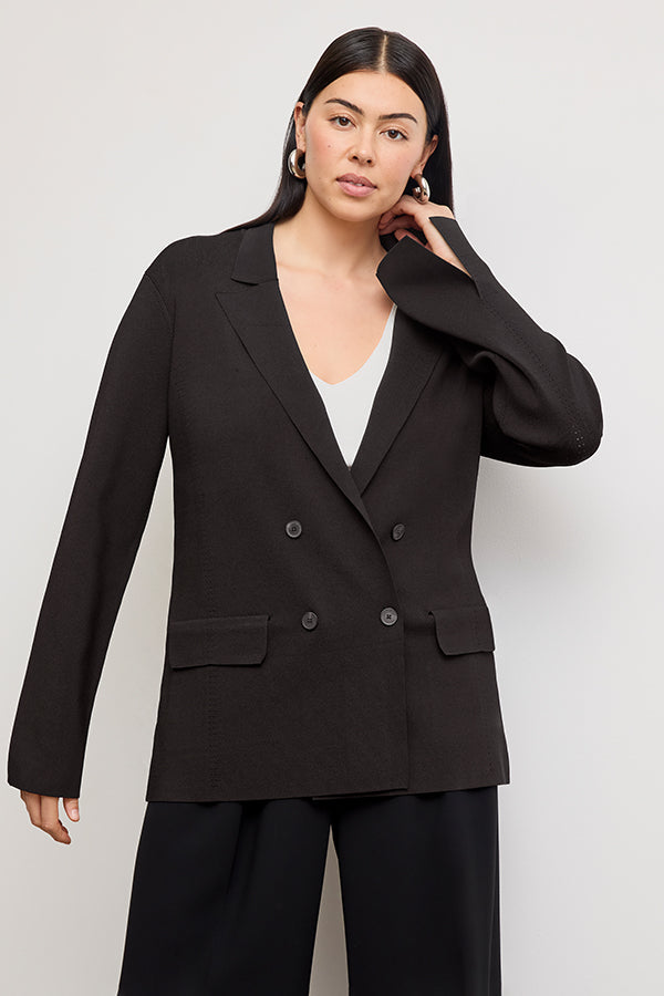 front image of a woman wearing the cody jardigan in black | Exclude