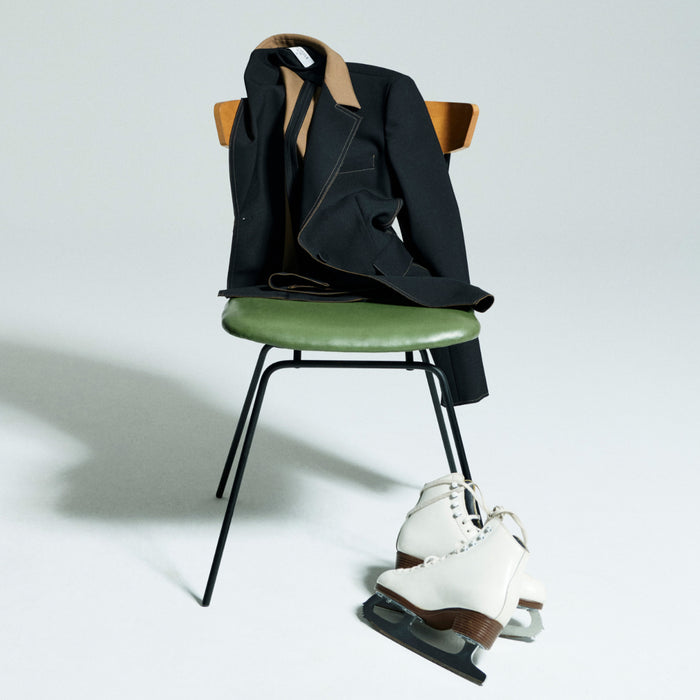Image of the Harley Jacket on a chair with ice skates