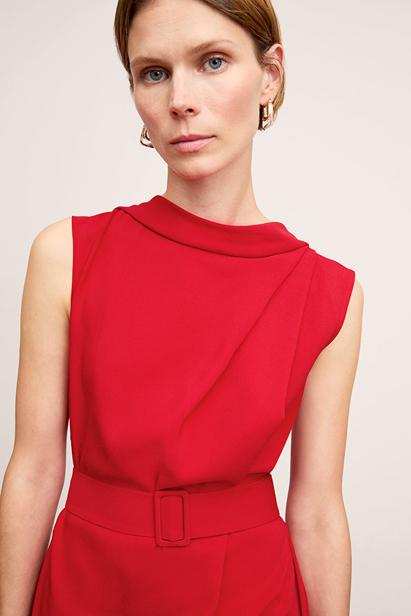 front image of a woman wearing the joslyn dress in maraschino | Exclude | Grid Hover