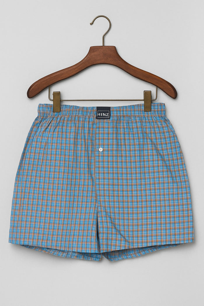Men's Check Boxer Short Breathable (Blue and Orange Check) - Hinz Clothing