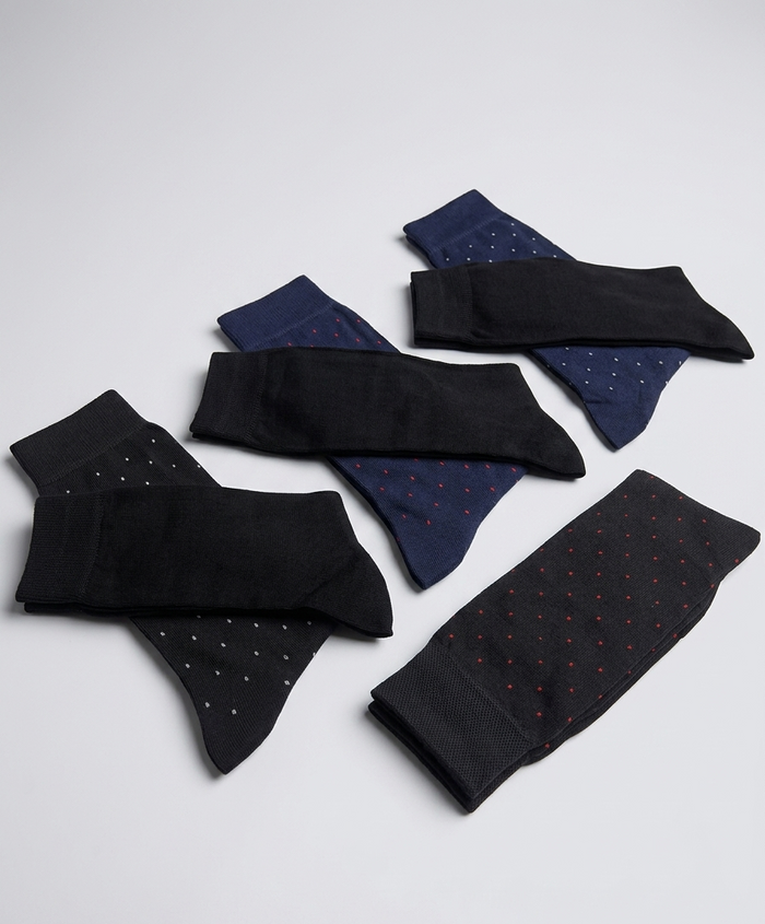 Men’s Socks Pack of 7 – 4 Dotted Black/Navy + 3 Plain Black - Hinz Clothing