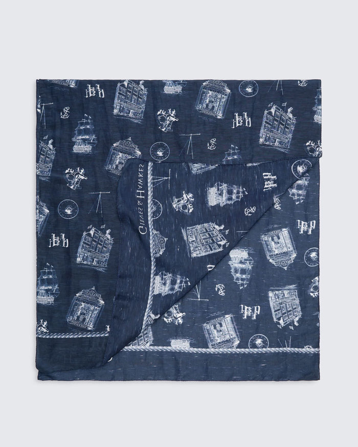 Peters Linen Cotton & Silk Portsmouth Heritage Scarf Navy