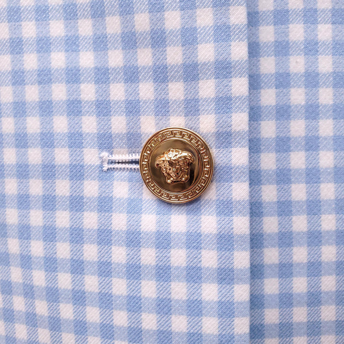 VERSACE BLUE GINGHAM JACKET WITH MEDUSA BUTTONS - SIZE 48