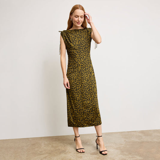 front image of a woman wearing the aisling dress in bloom print | Lead