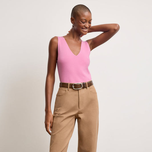 front image of a woman wearing the alecia top in lotus | Lead