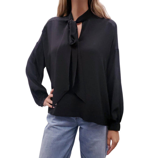 BALENCIAGA BLACK BLOUSE WITH TIE DETAIL - SIZE 36