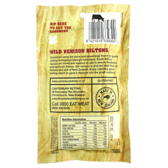 Biltong Air-Dried Venison 40g - Canterbury Biltong Ltd - MRE