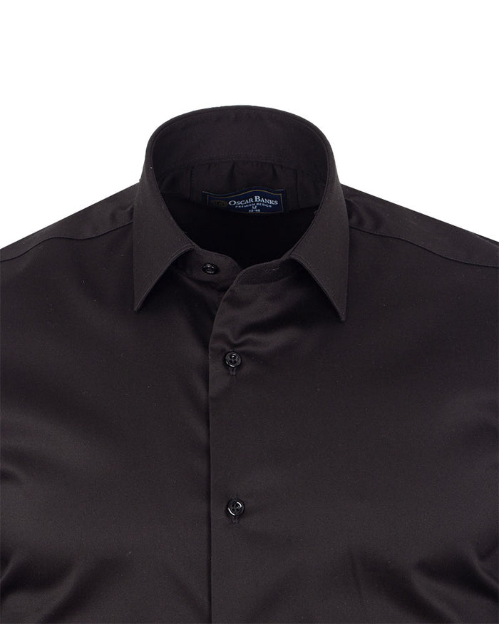 Black Plain Pure Cotton Non Iron Men's Shirt-Makrom