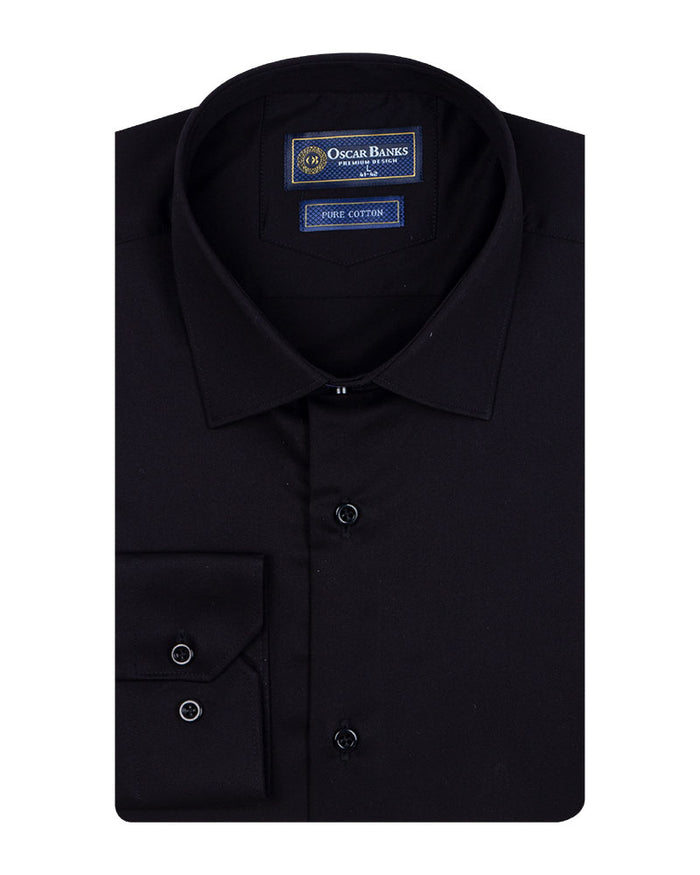 Black Plain Pure Cotton Non Iron Men's Shirt-Makrom