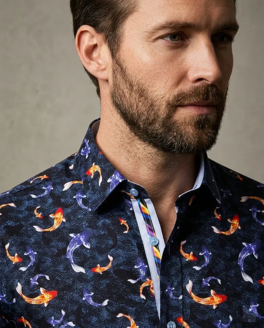 Blue Japanese Fish Print with Matching Handkerchief