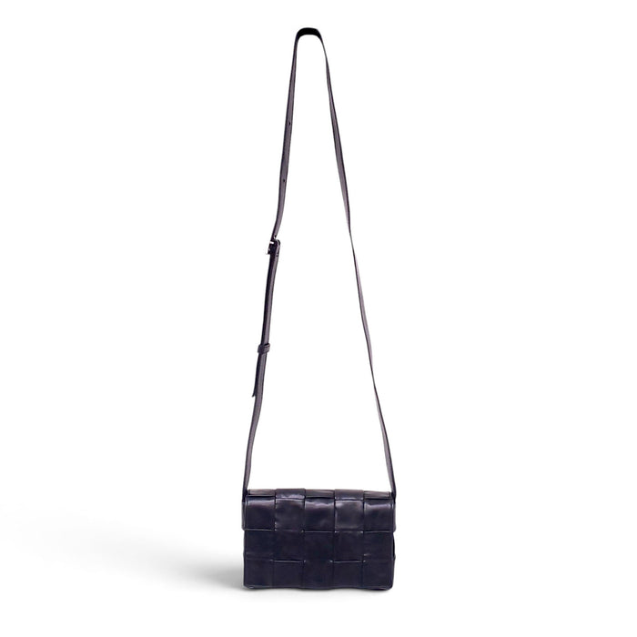 BOTTEGA VENETA BLACK INTRECCIO CASETTE CROSSBODY BAG