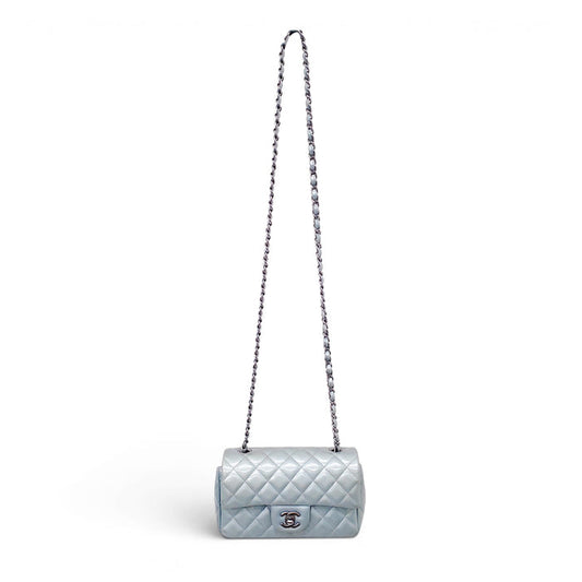 CHANEL METALLIC BLUE PATENT MINI FLAP BAG