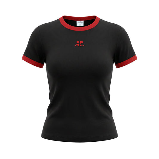 COURRÈGES BLACK AND RED SIGNATURE CONTRAST T-SHIRT - SIZE XS