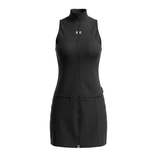 COURRÈGES BLACK INTERLOCK TRACKSUIT DRESS - SIZE M