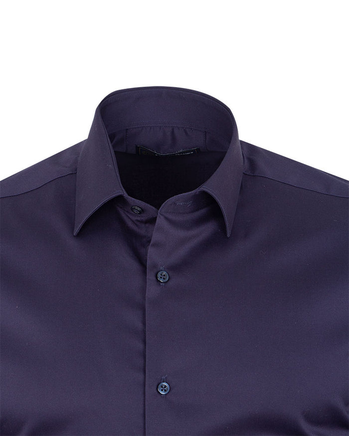 Dark Blue Plain Pure Cotton Men's Shirt-Makrom