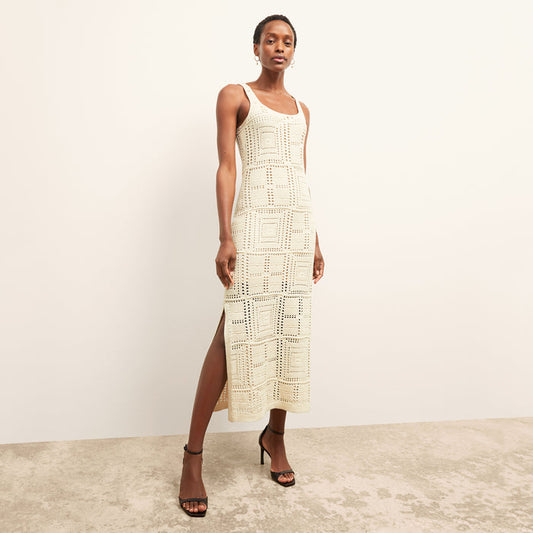 front image of a woman wearing the fina dress in natural | Lead