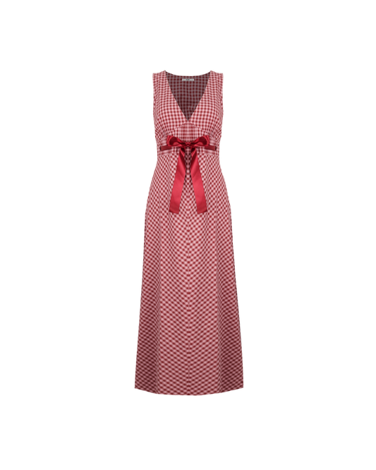 FLORY DRESS PINK BURGUNDY GINGHAM