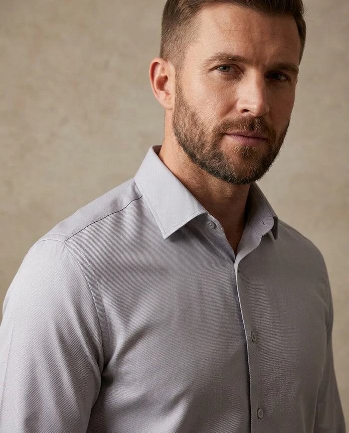 Grey Casual Twill Double Cuff Long Sleeve Shirt