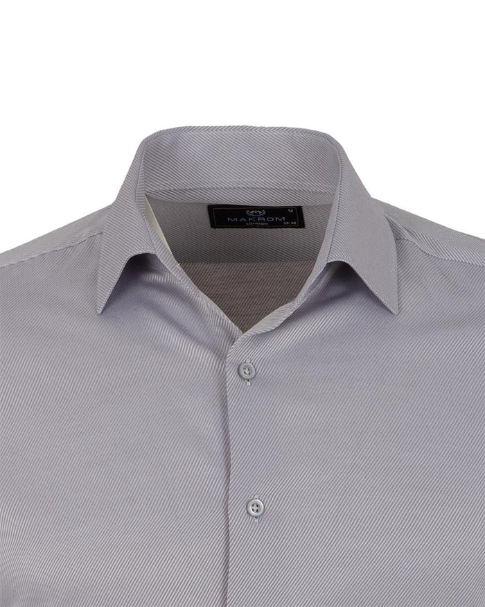 Grey Casual Twill Double Cuff Long Sleeve Shirt-Makrom