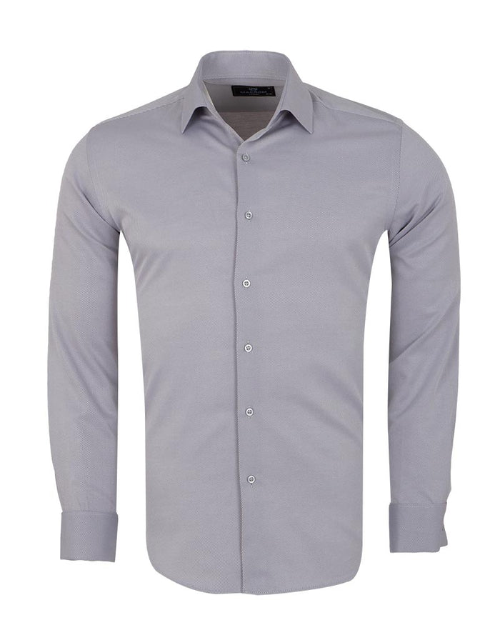 Grey Casual Twill Double Cuff Long Sleeve Shirt-Makrom