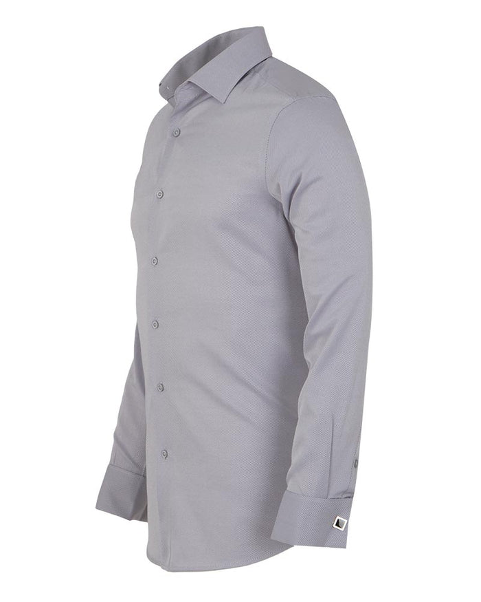 Grey Casual Twill Double Cuff Long Sleeve Shirt-Makrom