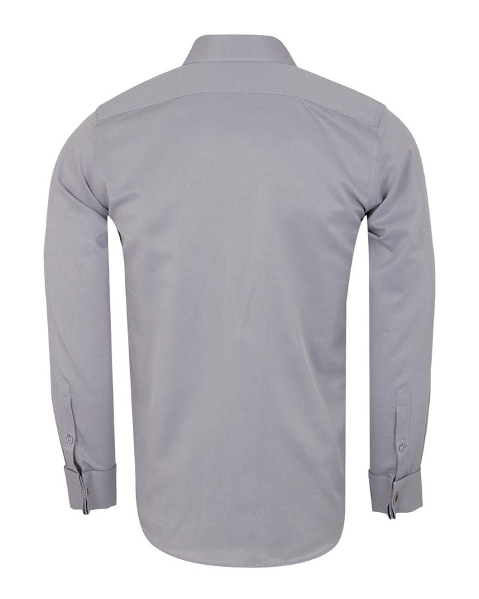 Grey Casual Twill Double Cuff Long Sleeve Shirt-Makrom