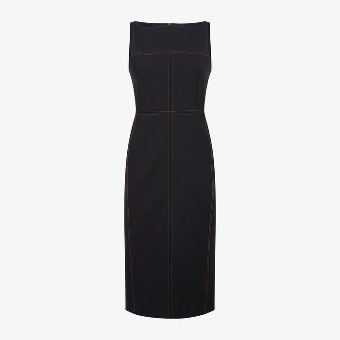 packshot image of the issa dress in black/light saddle