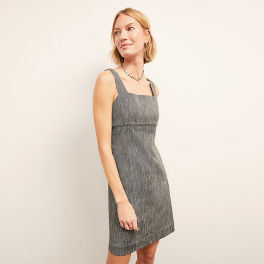 front image of a woman wearing the jennifer dress in black/ivory | Lead