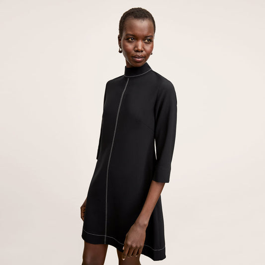 front image of a woman wearing the kinsley dress in black | Lead