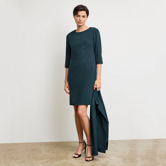 Front image of a woman wearing the Lancia Dress in Prussian Blue | Lead