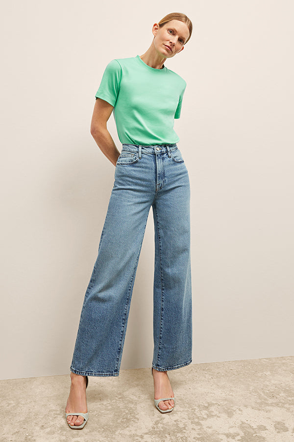 front image of a woman weairng the New York Liberty Leslie T-Shirt in Seafoam | Exclude