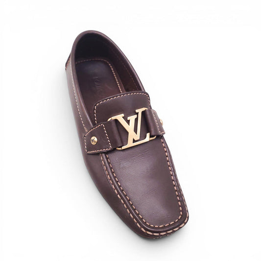 LOUIS VUITTON BROWN LEATHER LOGO LOAFERS - MEN'S SIZE 6 (WOMEN'S 8.5)