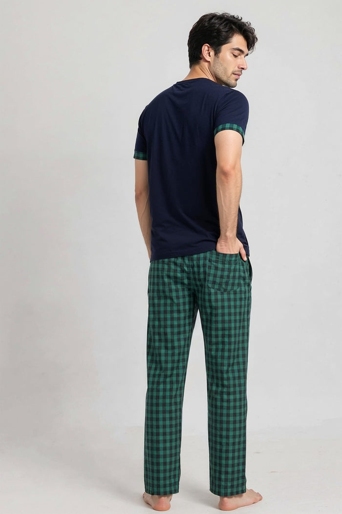 Men’s DJ Print  Lounge Wear with Woven Check Trouser & Shirt - Hinz Clothing