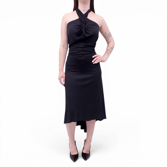 MIU MIU BLACK HALTER TWIST DRESS - SIZE 42
