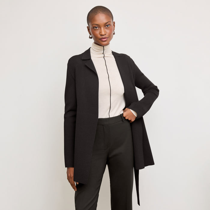 front image of a woman wearing the natasha top in cloud jersey