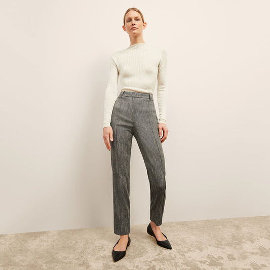 front image of a woman wearing the pearl pant in black/ivory | Lead