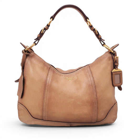 PRADA LARGE BROWN VITELLO DAINO HOBO SHOULDER BAG