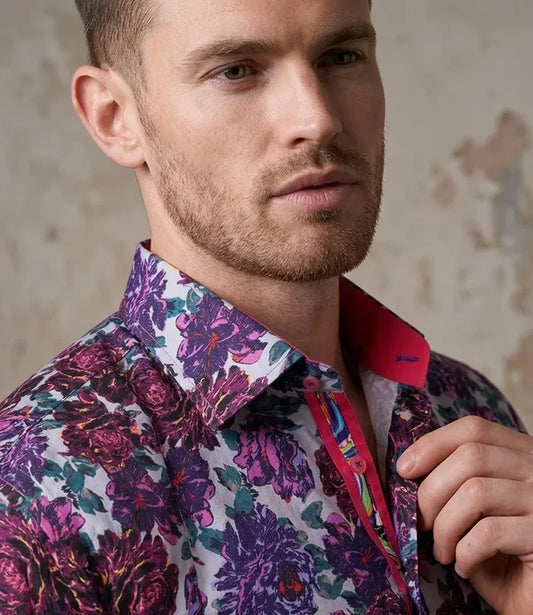 Purple Rose Print with Matching Handkerchief