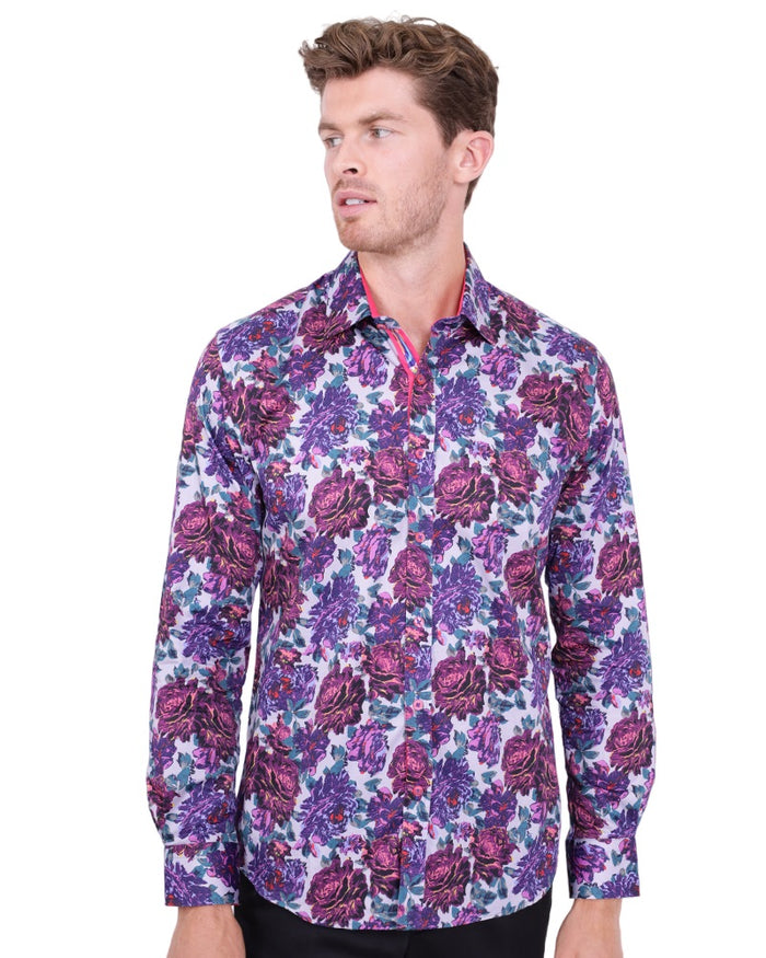 Purple Rose Print with Matching Handkerchief-Makrom