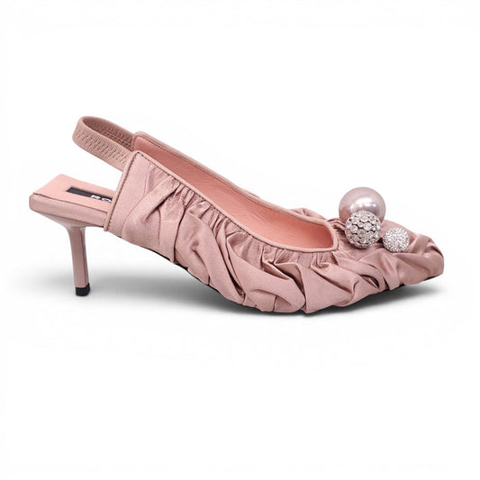 ROCHAS DUSTY ROSE RUCHED SLINGBACK HEELS WITH EMBELLISHED DETAILS - SIZE 36