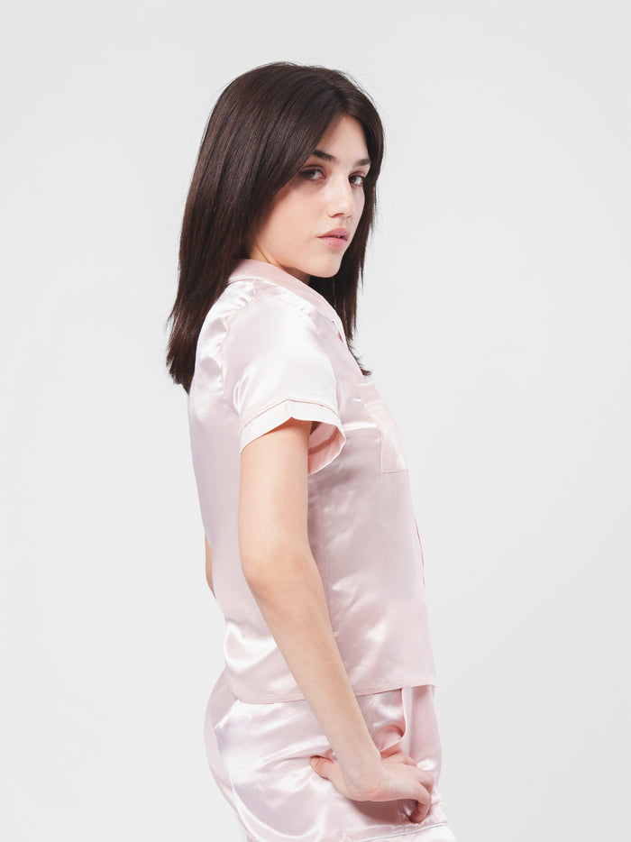 SATIN BUTTON UP PIPED SET