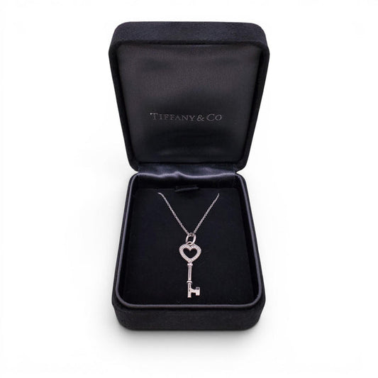 TIFFANY & CO 18K DIAMOND HEART KEY NECKLACE