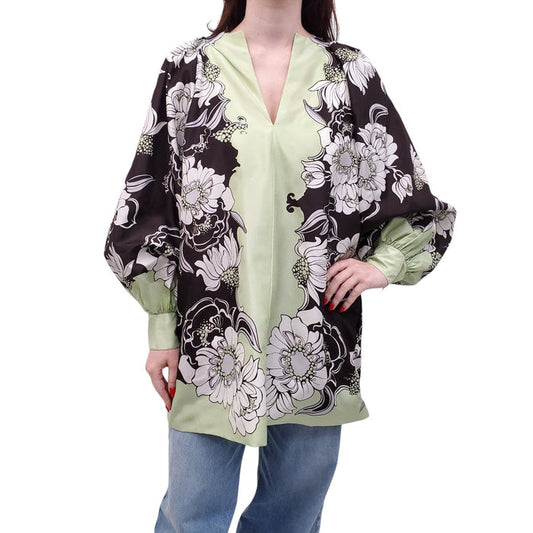VALENTINO BLACK AND MINT GREEN PATTERNED BLOUSE - SIZE 40