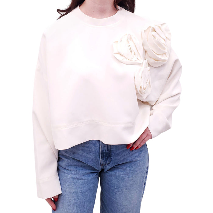 VALENTINO CREAM ROSETTE APPLIQUÉ TOP - SIZE 42