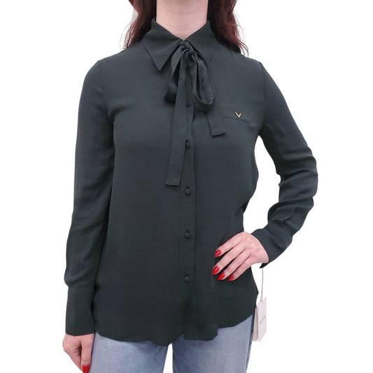 VALENTINO GREEN SILK BLOUSE WITH TIE DETAIL - SIZE 42