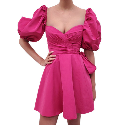 VALENTINO HOT PINK PUFF-SLEEVE MINI DRESS - SIZE 38