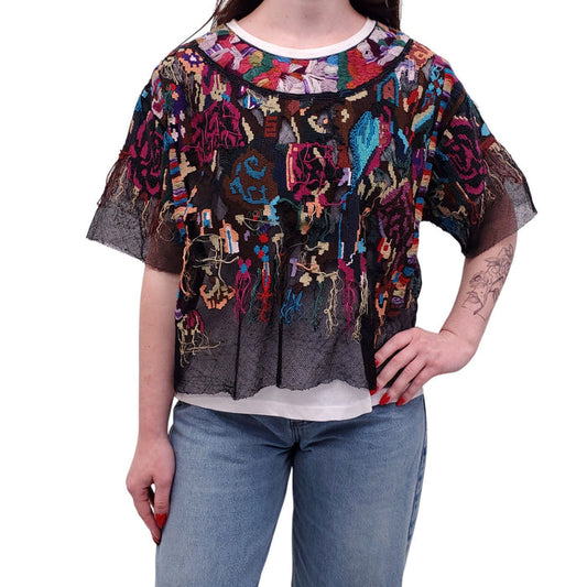 VALENTINO LAYERED EMBELLISHED TULLE AND KNIT TOP - SIZE M